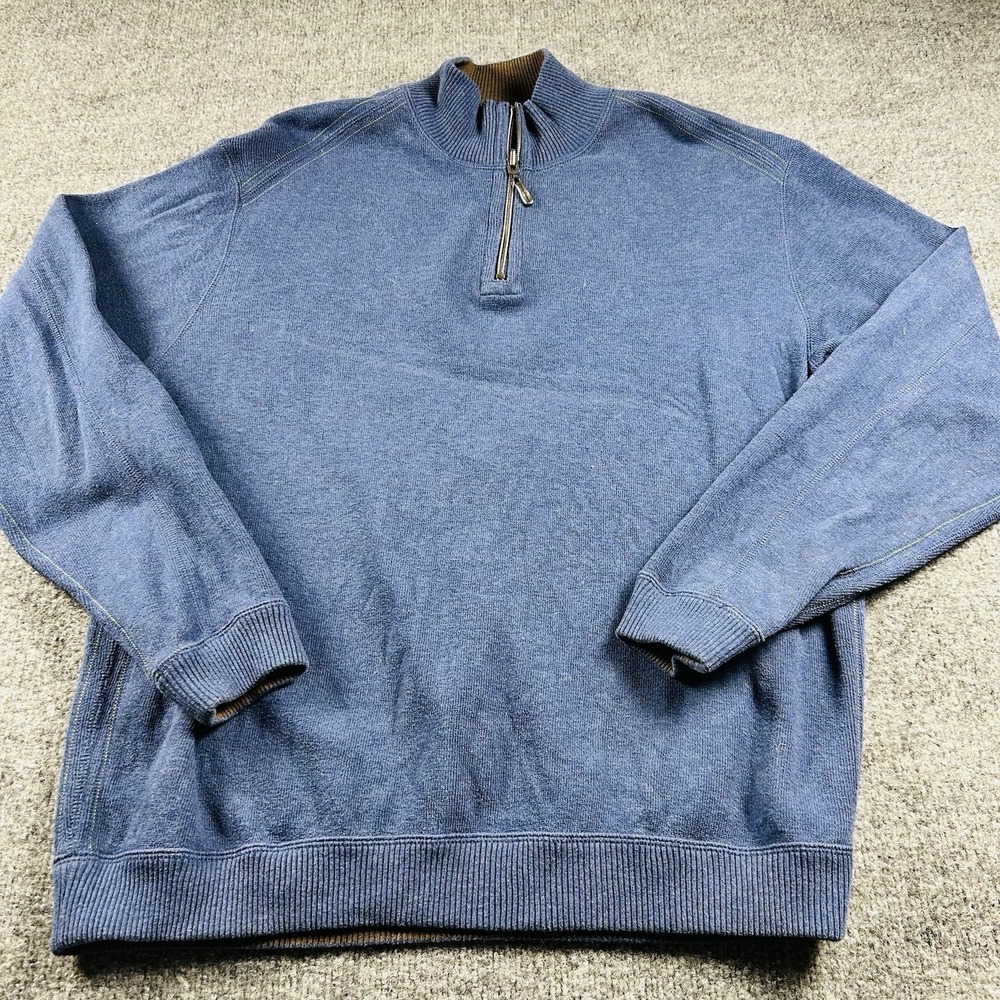 Tommy Bahama Men’s L 1/4 Zip Reversible Pullover Brown Blue Long Sleeve Sweater